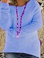 abordables Jerséis-Mujer Elegante De Punto Color sólido Pull-over Algodón Manga Larga Cárdigans suéter Cuello Barco Otoño Invierno Blanco Negro Azul Piscina