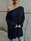 abordables Pulls-Femme Pullover Couleur unie Tricoté Manches Longues Ample Pull Cardigans Automne Hiver Epaules Dénudées Bleu