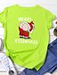 baratos Christmas Tops-Mulheres Camiseta Gráfico Estampas Abstratas Letra Estampado Decote Redondo Blusas 100% Algodão Básico Natal Camisetas Básicas Preto Amarelo Rosa
