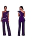 abordables Jumpsuits &amp; Rompers-Combinaisons élégantes pour femmes à volants une épaule taille haute clubwear pantalon à jambe large longue combinaison barboteuses (noir, s)