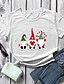 baratos T-shirts-Mulheres Natal Camiseta Gráfico Estampas Abstratas Letra Estampado Decote Redondo Blusas 100% Algodão Básico Natal Camisetas Básicas Branco Preto Roxo