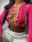 cheap Tops &amp; Blouses-women&#039;s lace up front long sleeve crop tee top criss cross ribbed t-shirt top black