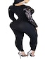 billige Jumpsuits &amp; Rompers-kvinder sexet paillet dyb v-hals langærmet bodycon fest clubwear jumpsuit romper sort lille