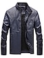 baratos Sale-jaqueta de motocicleta masculina, moda outono masculina cor pura estande gola imitação jaqueta casaco branco