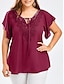 baratos Blusas Plus Size-Mulheres Blusa Camisa Social Tecido Bordado Decote V Moda de Rua Blusas Preto Roxo Vermelho