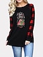 cheap Christmas Tops-Women&#039;s Christmas T shirt Plaid Graphic Leopard Patchwork Round Neck Tops Basic Christmas Basic Top Black