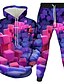 billige Hoodies-Herre Grafisk 3D 3D hættetrøjer sæt 2 stk 3D-udskrivning Daglig Afslappet Hættetrøjer Sweatshirts Blå Lilla Gul