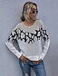 billige Sweaters-Dame Basale Farveblok Geometrisk bluse Bomuld Langærmet Sweater Cardigans Rund hals Efterår Beige