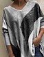 baratos Tops &amp; Blouses-Mulheres Blusa Camisa Social Bloco de cor Patchwork Imprimir Decote V Blusas Manga Morcego Solto Roxo Cinzento Laranja
