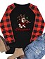 cheap Christmas Tops-Women&#039;s Christmas T shirt Dog Plaid Graphic Long Sleeve Round Neck Tops Basic Christmas Basic Top Black Gray