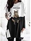 billige Dresses-Dame T skjorte kjole tunika 3D Cat Katt Ruter Grafiske trykk Rund hals Lomme Lapper Trykt mønster Grunnleggende Topper Svart Rød Hvit