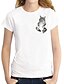 billige T-skjorte-Dame T skjorte Hvit Svart Trykt mønster Katt 3D Daglig Kortermet Rund hals Grunnleggende Normal S