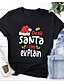 economico Christmas Tops-Per donna maglietta Nero Bianco Rosso 3D Stampa Manica corta Natale Natale Rotonda