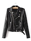 cheap Furs &amp; Leathers-Women&#039;s Solid Colored Spring &amp;  Fall Notch lapel collar Faux Leather Jacket Regular Going out Long Sleeve Faux Leather Coat Tops