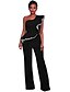 baratos Jumpsuits &amp; Rompers-macacões elegantes para mulheres macacões com babados de um ombro de cintura alta calça de perna larga e macacão macacão (preto, s)