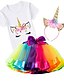 abordables Vestidos de Niña-Conjunto de trajes de unicornio para niñas de 3 piezas falda de tutú de arco iris + camisa de impresión de unicornio de algodón + diadema