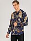 cheap Men&#039;s Shirts-Men&#039;s Shirt Floral Animal Collar Shirt Collar Daily Going out Long Sleeve Print Slim Tops Basic Navy Blue / Fall / Spring