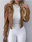 cheap Jackets-Women&#039;s Faux Leather Jacket Going out Spring &amp;  Fall Short Coat Shirt Collar Regular Fit Jacket Long Sleeve Solid Colored Wine Army Green