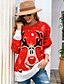 abordables Sweaters &amp; Cardigans-Femme Pullover Animal Tricoté Manches Longues Ample Pull Cardigans Automne Hiver Col Ras du Cou Noir Rouge