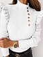economico Tops &amp; Blouses-Per donna Camicia Blusa Nero Bianco Cachi Liscio Con balze Pulsante Manica lunga Collo alto Standard Taglia piccola S