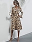 cheap Casual Dresses-Women&#039;s A Line Dress Knee Length Dress Khaki Beige Long Sleeve Leopard Fall Winter V Neck Casual 2021 S M L XL / Cotton / Cotton