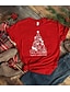 preiswerte T-shirts-Damen Weihnachten T-Shirt Grafik Grafik-Drucke Buchstabe Druck Rundhalsausschnitt Oberteile 100% Baumwolle Grundlegend Weihnachten Basic Top Weiß Schwarz Rote