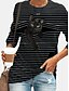 cheap Women&#039;s T-shirts-Women&#039;s Tunic Shirts T shirt Tee Funny Tee Shirt Tunic Black Yellow Blue Print Cat Striped Daily Long Sleeve Round Neck Basic Funny Long S