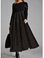 cheap Maxi Dresses-Women&#039;s Swing Dress Maxi long Dress Black Long Sleeve Polka Dot Striped Print Patchwork Print Fall Spring V Neck Elegant Casual Going out Loose 2021 M L XL XXL 3XL