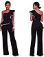 abordables Jumpsuits &amp; Rompers-Combinaisons élégantes pour femmes à volants une épaule taille haute clubwear pantalon à jambe large longue combinaison barboteuses (noir, s)