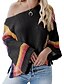 cheap Sweaters-Women&#039;s Stylish Knitted Striped Pullover Acrylic Fibers Long Sleeve Sweater Cardigans Off Shoulder Fall Winter Black Beige