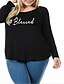 cheap Plus Size Tops-Women&#039;s T shirt Graphic Text Graphic Prints Long Sleeve Print Round Neck Tops Basic Basic Top Black Red