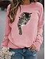 cheap Hoodies &amp; Sweatshirts-Women&#039;s Sweatshirt Pullover 100% Cotton Basic White Yellow Pink Graphic Cat Casual Daily Round Neck Long Sleeve Fall &amp; Winter