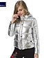 billige Damedunjakker og anorakker-kvinders lomme puffer afslappet metallic hoodid quiltet dun overtøj frakker jakke sølv m