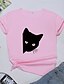 cheap T-Shirts-Women&#039;s T shirt Cat Graphic Print Round Neck Tops 100% Cotton Basic Basic Top Wine Red White 2 Pink 2