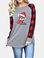 cheap Women&#039;s Tops-Women&#039;s Christmas T shirt Cat Plaid Graphic Long Sleeve Patchwork Round Neck Tops Basic Christmas Basic Top Black Gray