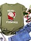 abordables Christmas Tops-Mujer Camiseta Gráfico Estampados Letra Estampado Escote Redondo Tops 100% Algodón Básico Navidad Top básico Negro Amarillo Rosa