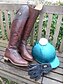 abordables Boots-Botas Mujer Tacón Plano Botas de Equitación Botas hasta la rodilla Dedo redondo Diario Casual Clásico PU Bloques Marrón / Mitad de Gemelo