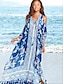 abordables Cover-Ups-caftan turc imprimé pour femme en mousseline de soie caftan loungewear beachwear bikini maillot de bain cover up dress (bleu c)