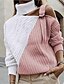cheap Sweaters-Women&#039;s Knitted Color Block Pullover Long Sleeve Sweater Cardigans Turtleneck Fall Winter Black Blushing Pink Brown