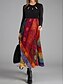 cheap Maxi Dresses-Women&#039;s Shift Dress Maxi long Dress Red Long Sleeve Print Color Block Patchwork Print Fall Round Neck Casual 2021 M L XL XXL 3XL