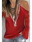 cheap Tops &amp; Blouses-Women&#039;s Shirt Going Out Tops Blouse Eyelet top Plain Black White Red Patchwork Long Sleeve Daily Streetwear V Neck Loose Fit Spring Fall