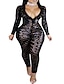 cheap Jumpsuits &amp; Rompers-women sexy sequin deep v neck long sleeve bodycon party clubwear jumpsuit romper black small
