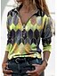 cheap T-Shirts-Women&#039;s T shirt Color Block Graphic Prints Long Sleeve Print V Neck Shirt Collar Tops Basic Basic Top Blue Purple Yellow
