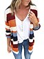 baratos Cardigãs-hosome feminino suéter casaco listras arco-íris manga comprida cardigan patchwork feminino tops
