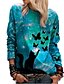 cheap Tops &amp; Blouses-Women&#039;s Pullover Print Basic Green Blue Purple Galaxy Cat Butterfly Casual Long Sleeve Round Neck S M L XL 2XL