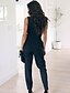 abordables Jumpsuits &amp; Rompers-Mujer Elegante Casual Escote en Pico Negro Mono Delgado Encaje Color sólido