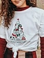 billige T-shirts-Dame Jul T-shirt Grafisk Grafiske tryk Bogstaver Trykt mønster Rund hals Toppe 100 % bomuld Basale Jul Grundlæggende top Hvid Sort Rød