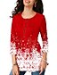 baratos T-shirts-Mulheres Túnica Estampa Colorida Floco de Neve Frufru Estampado Decote Redondo Blusas Vermelho