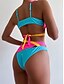 preiswerte Bikini-Damen Badeanzug Bikinis Normal Bademode Rückenfrei mit Schnürung Farbblock Gelb Gefüttert Tiefer Ausschnitt Badeanzüge Sexy / Gepolsterte BHs