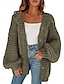 cheap Sweaters-womens button down open front cardigans plus size oversized lantern sleeve chunky cable knit sweaters outwear coats army green